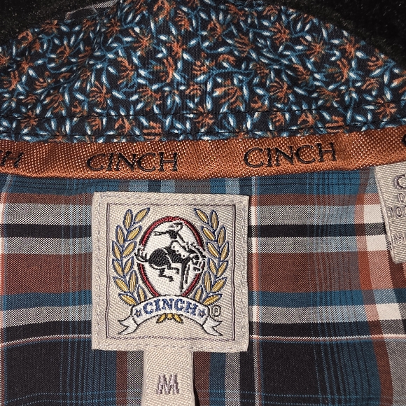 Cinch Men's Plaid Button Down Shirt Size M Blue Brown Western 100% Cotton Rodeo - Picture 4 of 8